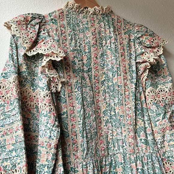 NWT RARE Ulla Johnson Orange Green Ruffle Embroidered Eyelet Marisol dress Sz 6 - Picture 8 of 13